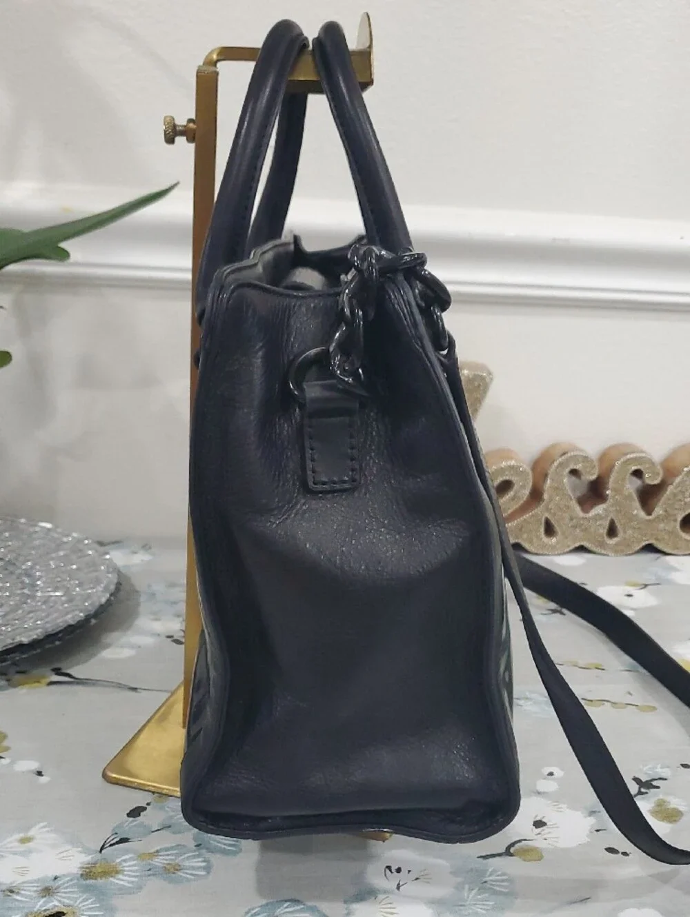 Michael Kors Hamilton Frame Out Black Patent Leather Satchel Bag
